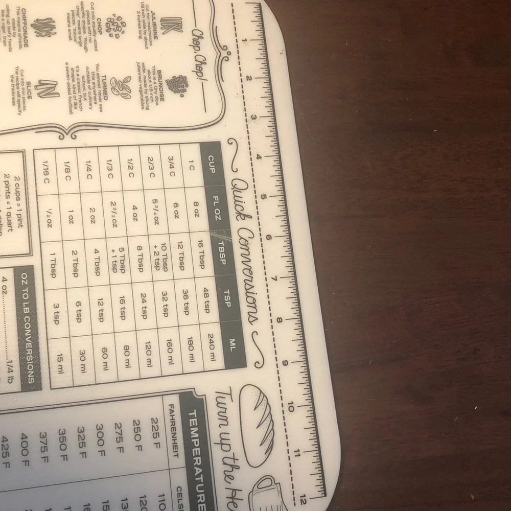 🥤 Food Network Cutting Board with Kitchen Measurements